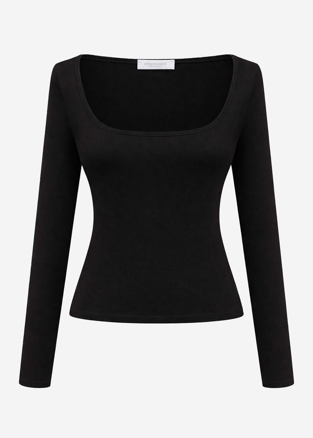 Langarmshirt mit Ausschnitt - schwarz