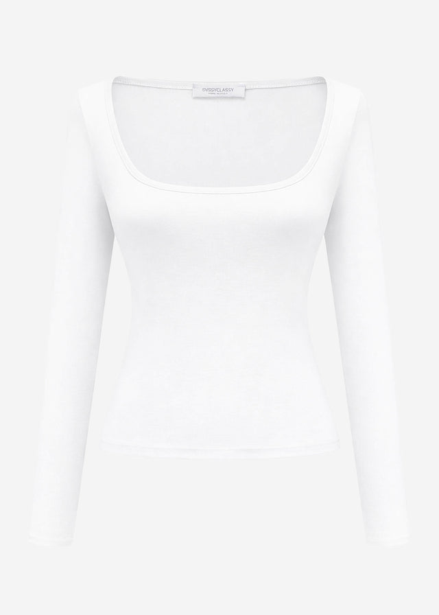 Langarmshirt mit Ausschnitt - offwhite