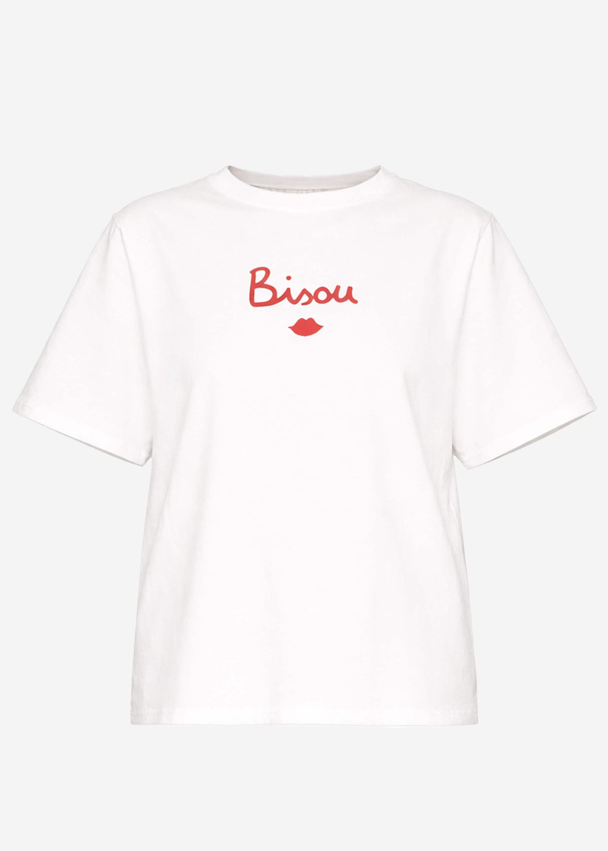 Oversize T-Shirt mit "BISOU" Print - offwhite