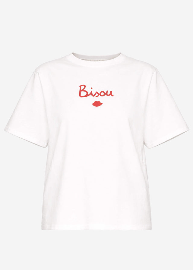 Oversized T-shirt with "BISOU" print - off-white