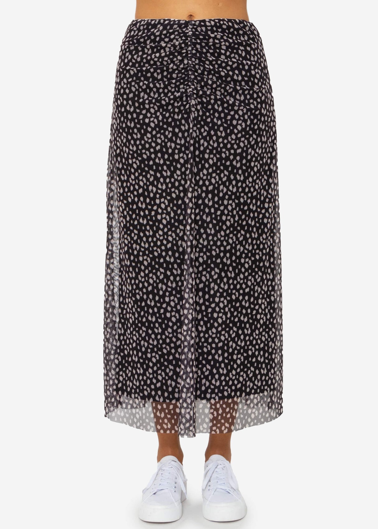 Flared mesh skirt with print - black