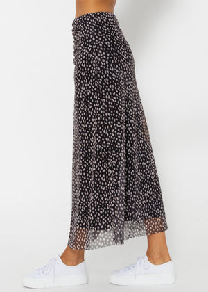 Flared mesh skirt with print - black