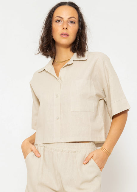 Crop linen blouse jacket, beige by SASSYCLASSY
