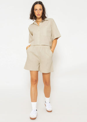 Crop linen blouse jacket, beige