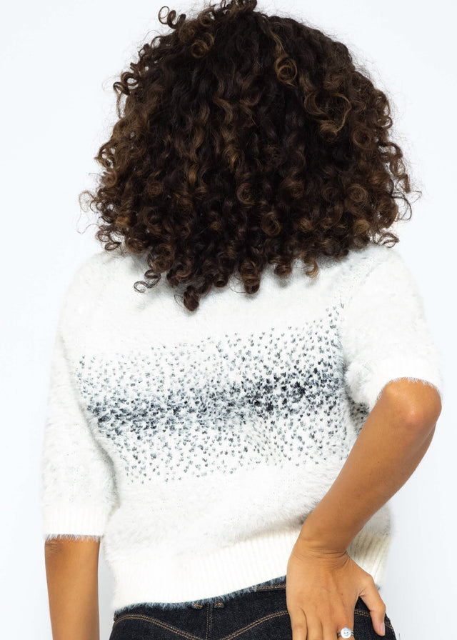 Fluffy short-sleeved jumper with sequins - white