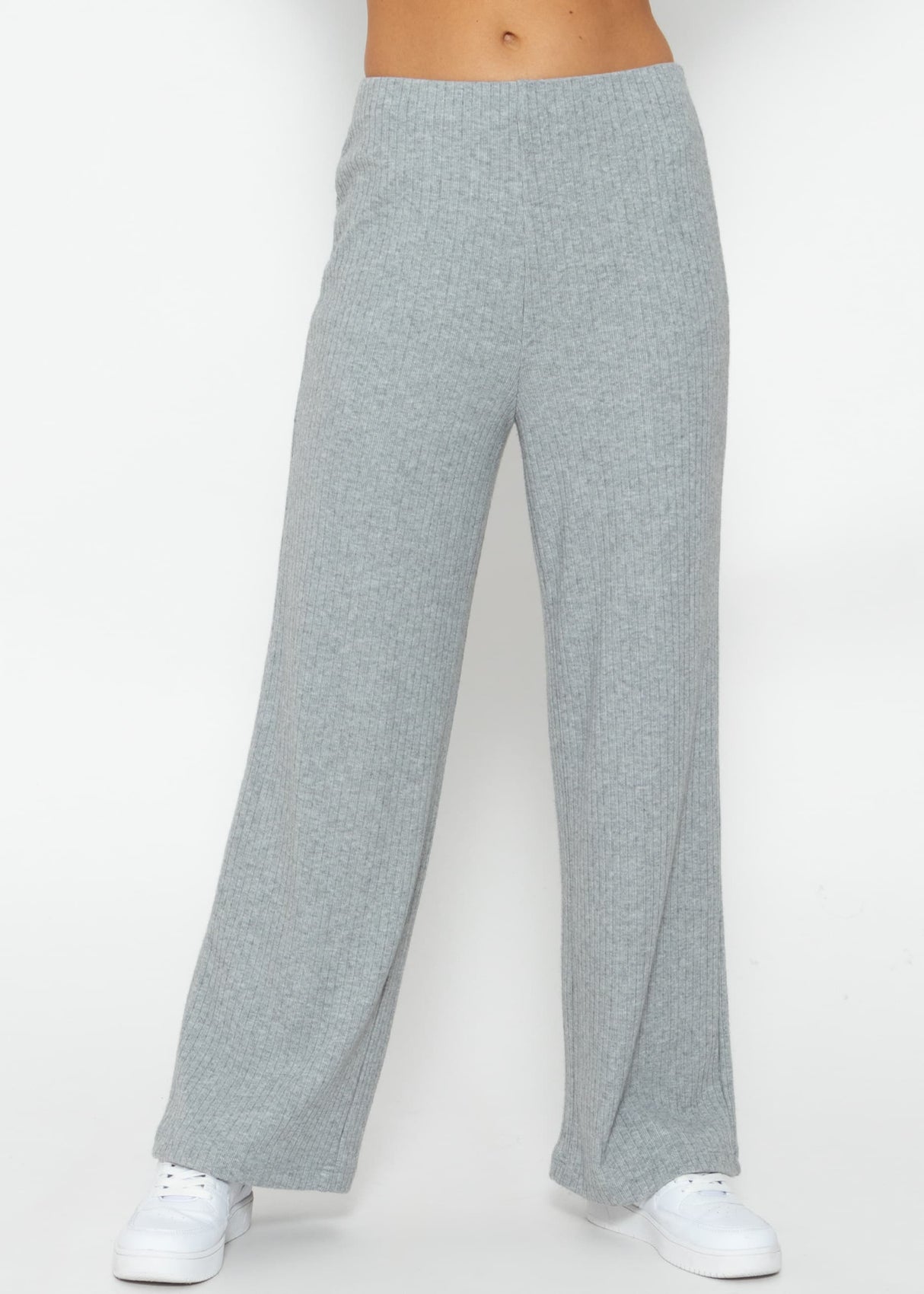 Ribbed wide-leg trousers - grey