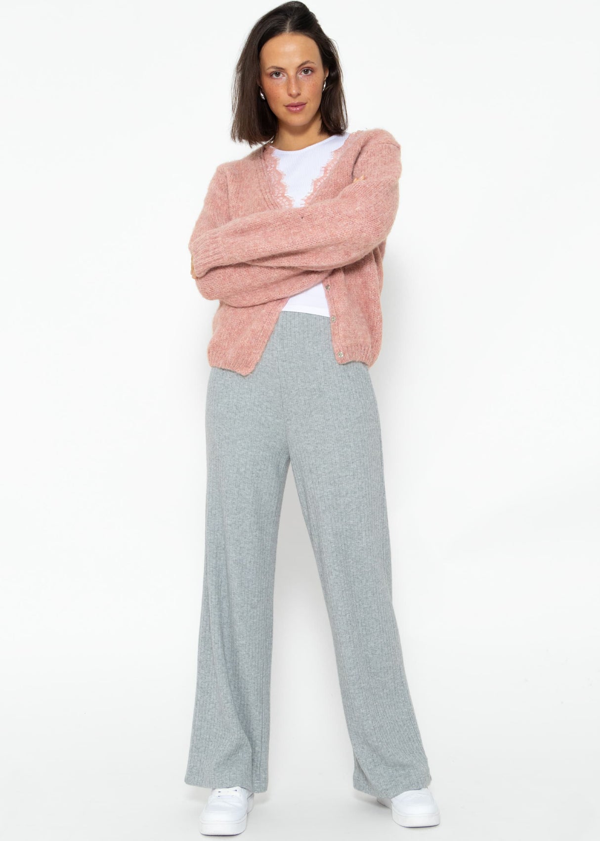 Ribbed wide-leg trousers - grey