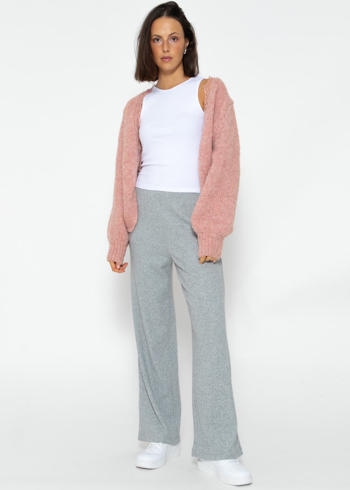 Ribbed wide-leg trousers - grey