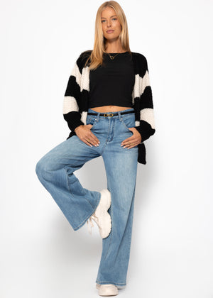 Gestreifter oversize Cardigan - schwarz-offwhite