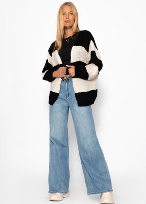 Gestreifter oversize Cardigan - schwarz-offwhite