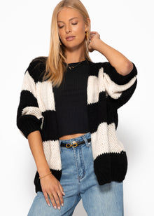 Striped oversize cardigan - black-off-white