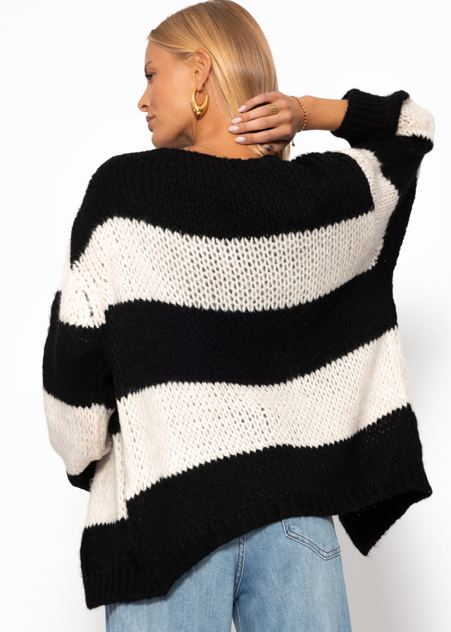 Striped oversized cardigan - off-white-black
