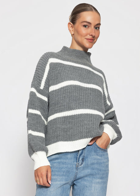 Striped turtleneck jumper - grey-offwhite by SASSYCLASSY
