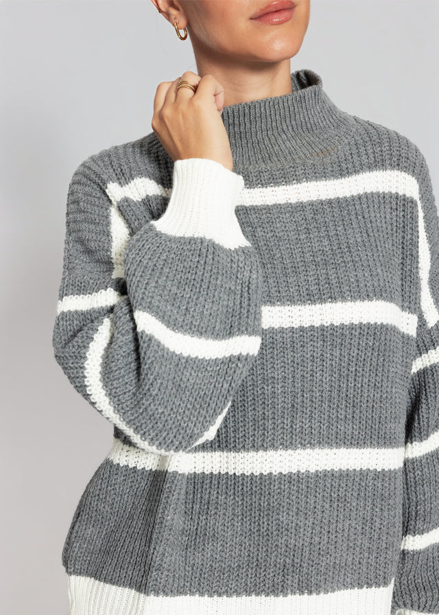 Striped roll-neck jumper - grey-off-white