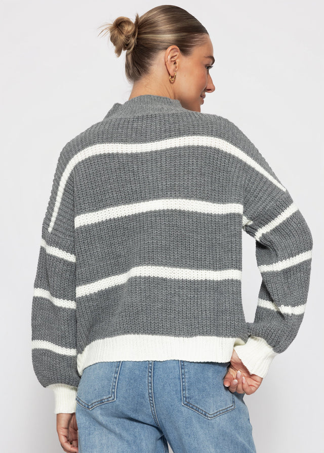 Striped roll-neck jumper - grey-off-white