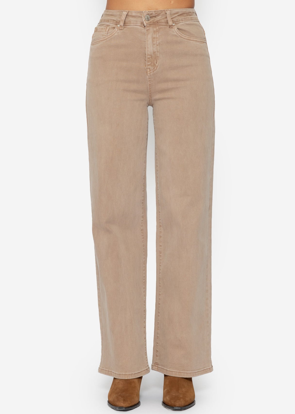 Jeans mit weitem Bein - taupe
