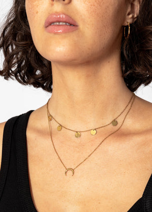Combined necklace with moon and plate, gold