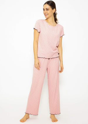 Kurzarm Schlafshirt mit Pünktchen - rosa