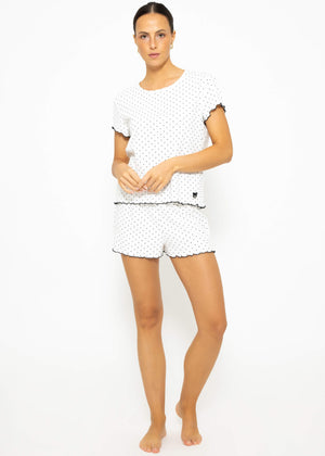 Kurzarm Schlafshirt mit Pünktchen - weiß
