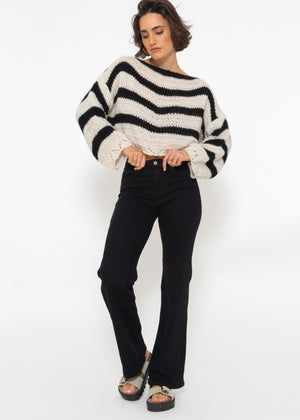 Sweater with stripes - black-beige