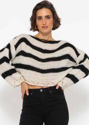 Sweater with stripes - black-beige