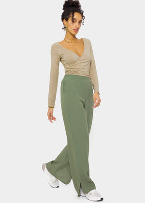 Schlupfhose in Viskose, khaki