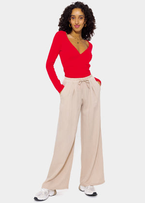 Langarmshirt mit Wickel-Optik - rot