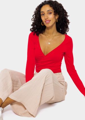 Langarmshirt mit Wickel-Optik - rot