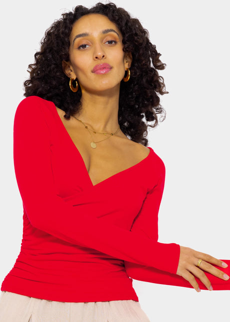 Langarmshirt mit Wickel-Optik - rot von SASSYCLASSY