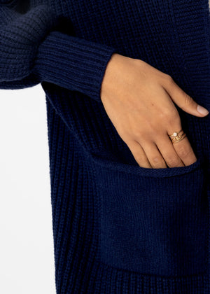 Long super soft cardigan with pockets - dark blue