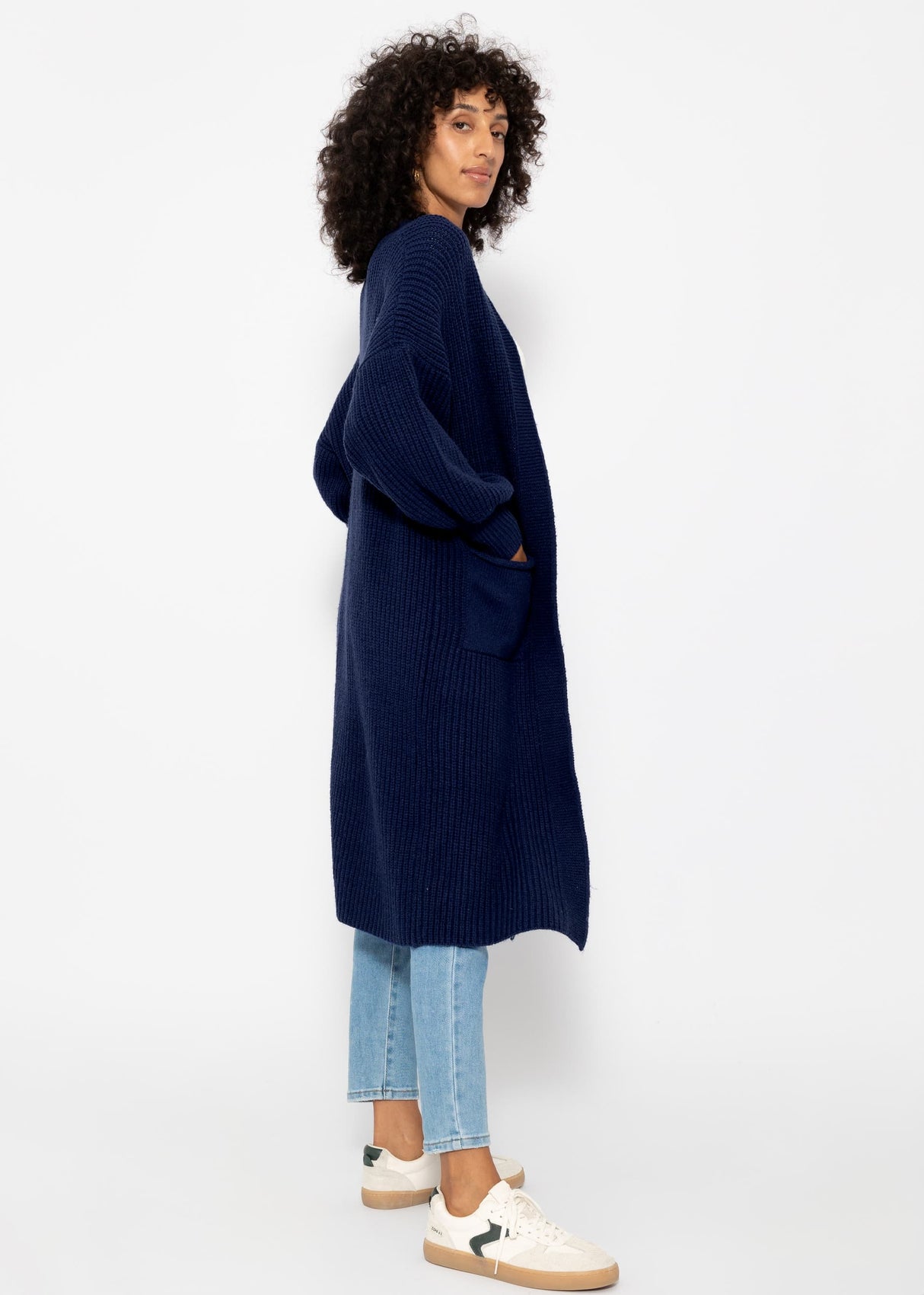 Long super soft cardigan with pockets - dark blue