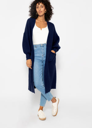 Long super soft cardigan with pockets - dark blue