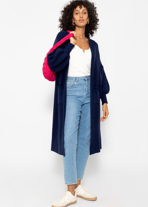 Long super soft cardigan with pockets - dark blue