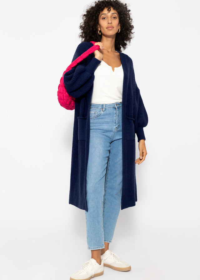 Long super soft cardigan with pockets - dark blue