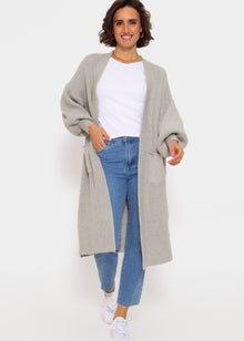 Long super soft cardigan with pockets - light grey