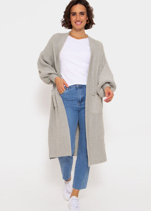 Long super soft cardigan with pockets - light grey