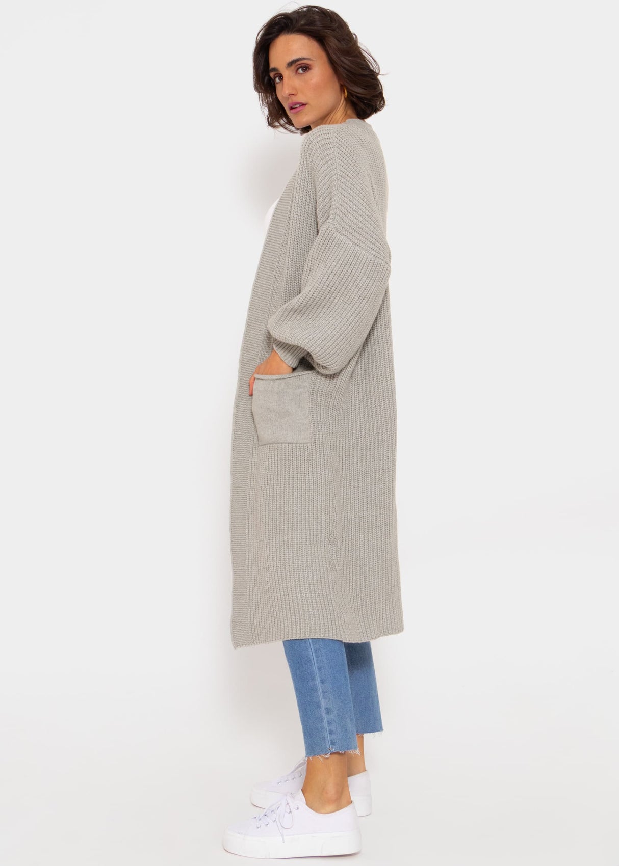 Long super soft cardigan with pockets - light grey