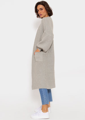 Long super soft cardigan with pockets - light grey