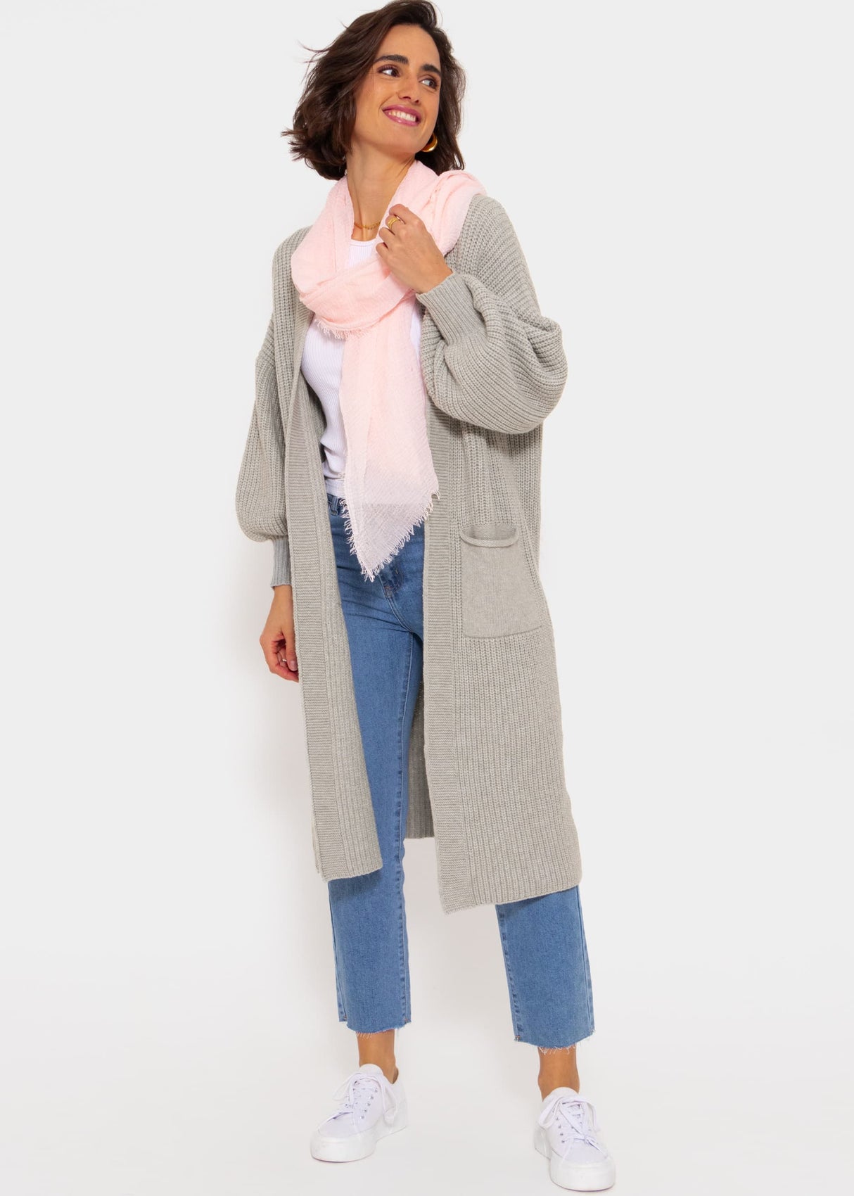 Long super soft cardigan with pockets - light grey