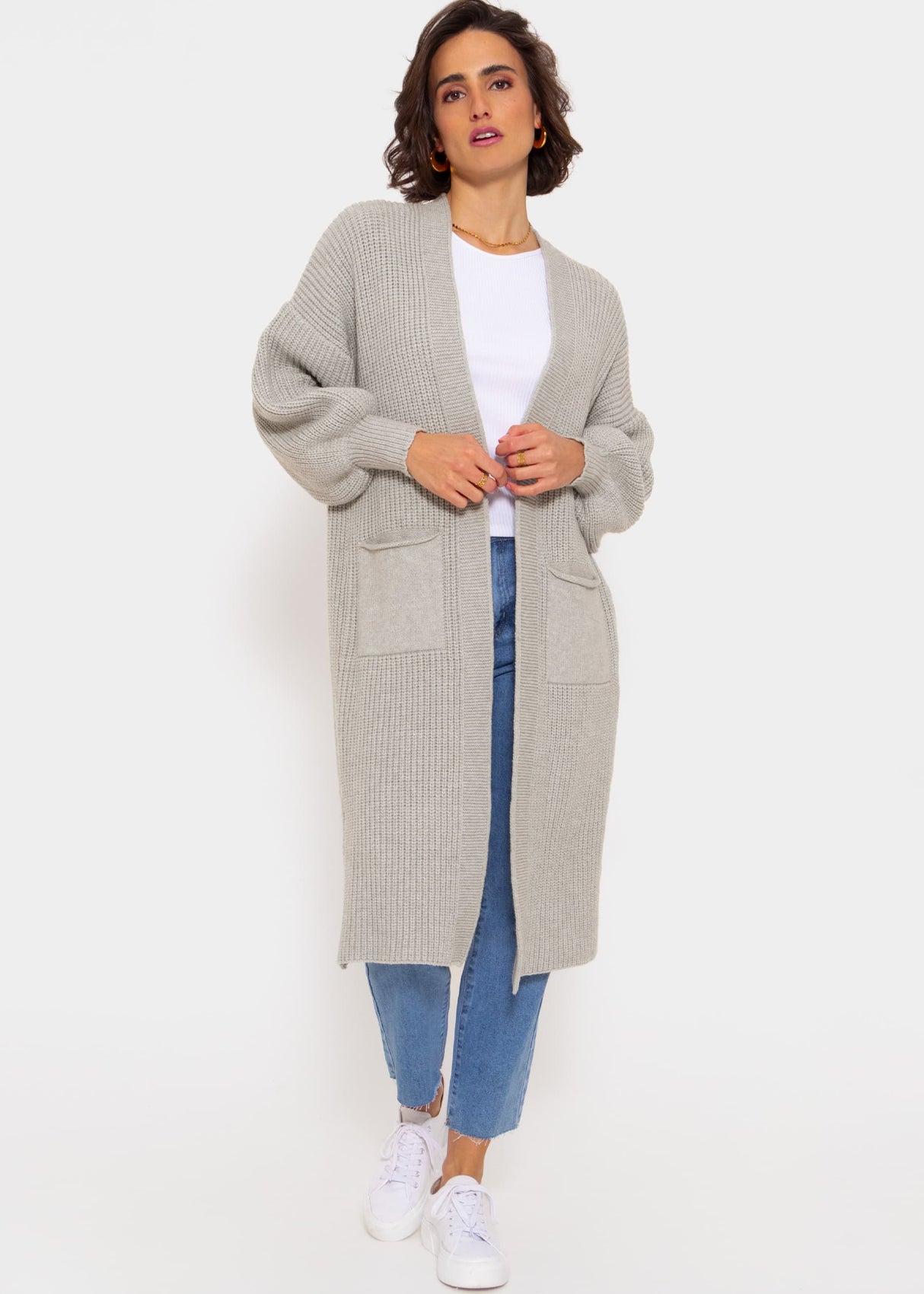 Long super soft cardigan with pockets - light grey