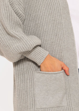 Long super soft cardigan with pockets - light grey