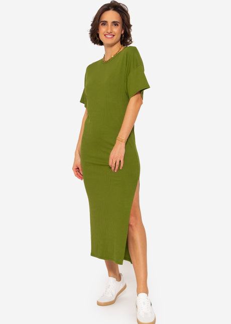 Maxi Rip Jersey Kleid mit Schlitz - khaki von SASSYCLASSY