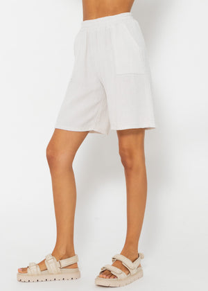 Musselin Bermuda-Shorts, hellbeige