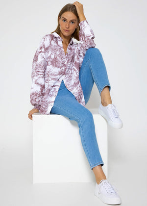Muslin blouse with print, wine red