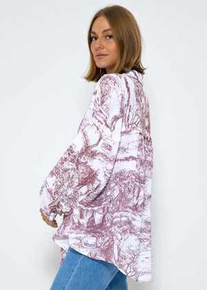 Muslin blouse with print, wine red