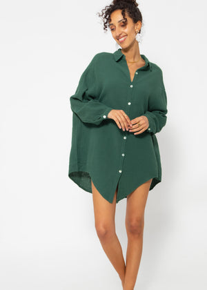Muslin blouse oversize, dark green