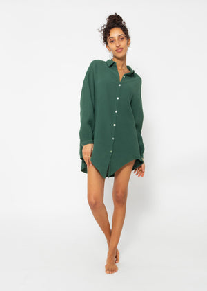 Muslin blouse oversize, dark green
