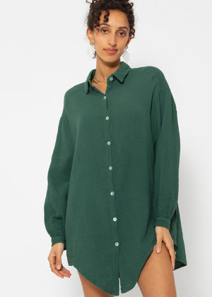 Muslin blouse oversize, dark green