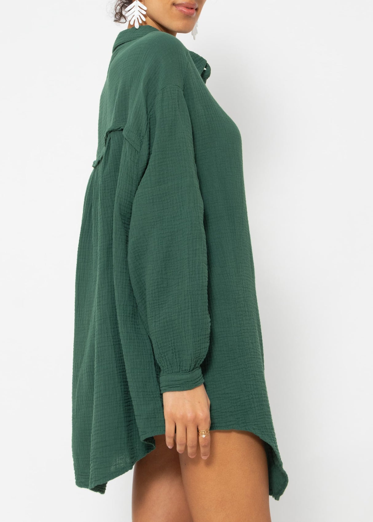 Muslin blouse oversize, dark green