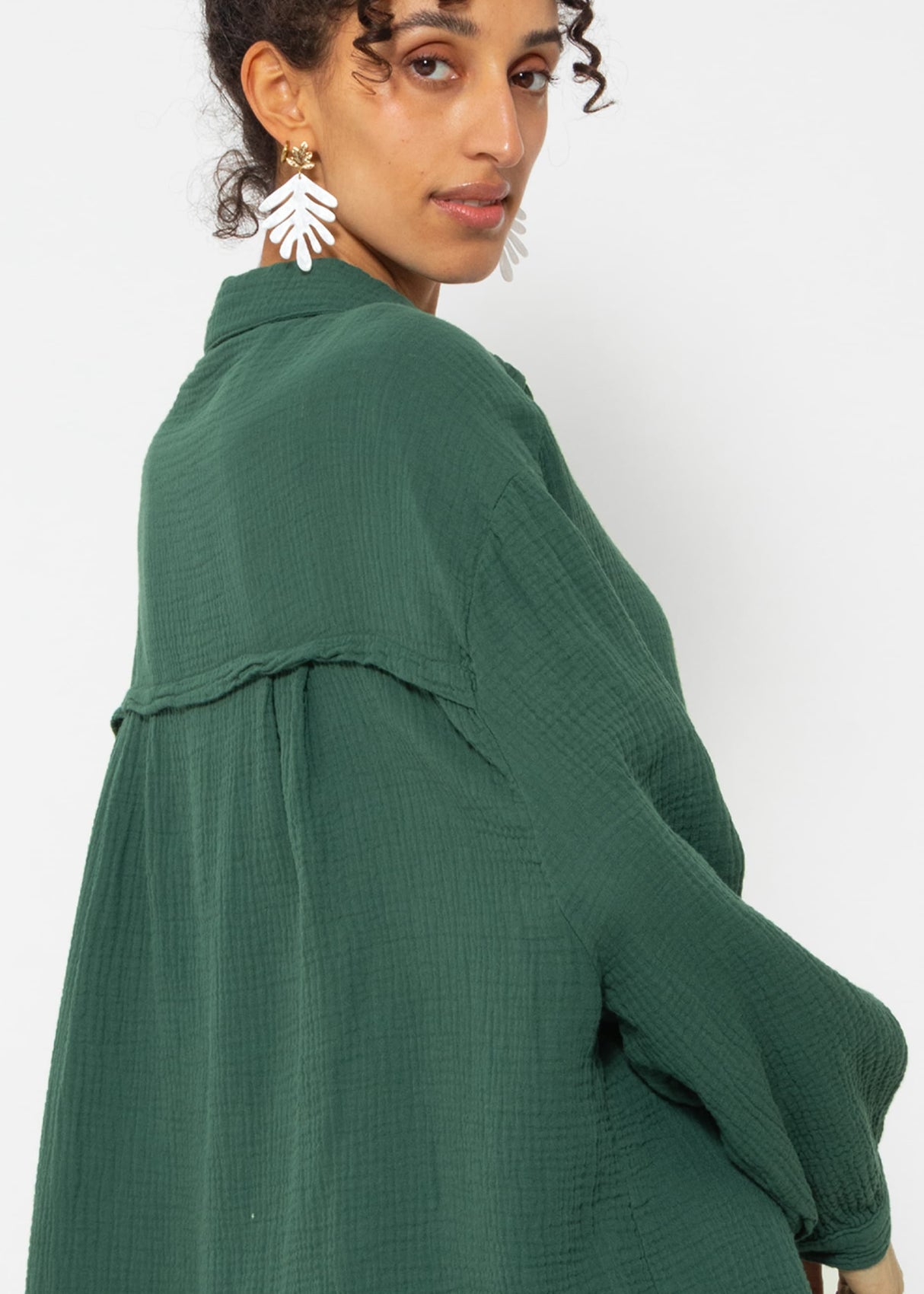 Muslin blouse oversize, dark green